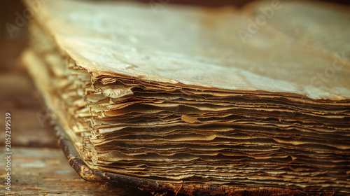 Old book uncut page edges rough paper texture side view