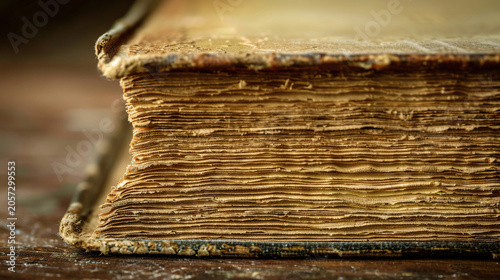 Old book uncut page edges rough paper texture side view