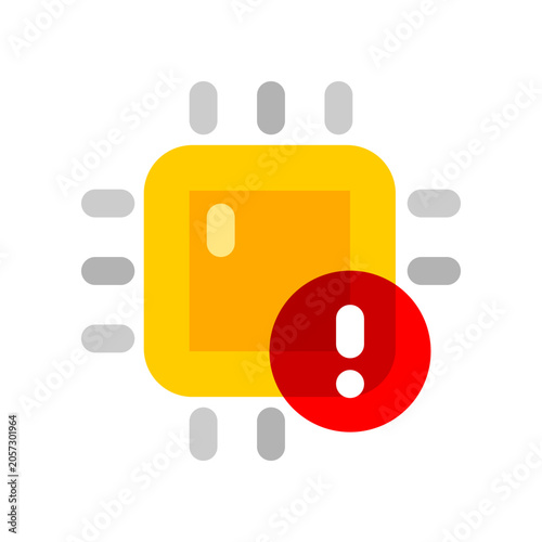 Processing error chip warning exclamation mark icon flat vector design