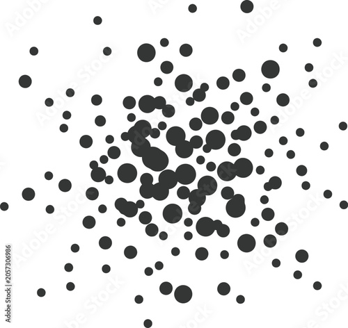Dots of various sizes create a dynamic pattern on a clean white background area.