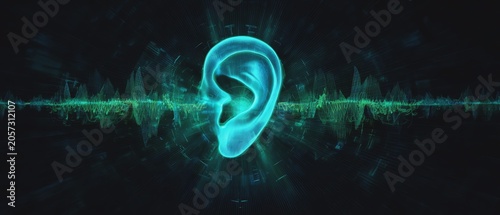 Digital ear representation with sound waves.