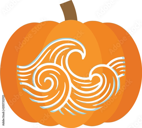 Pumpkin featuring intricate ocean wave carvings celebrates a unique coastal autumn vibe.