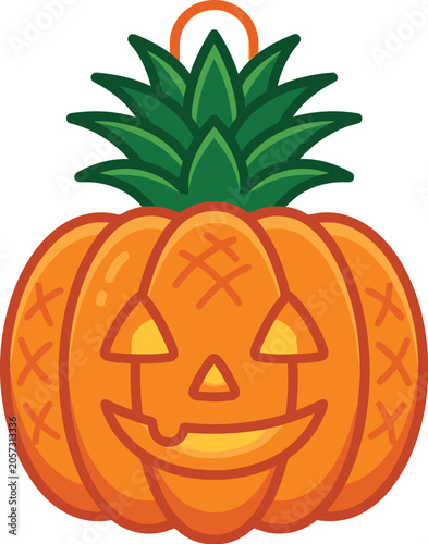 Pineapple pumpkin carving displays a tropical fusion of festive autumn holiday patterns.