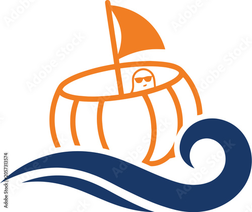Sailboat pumpkin cruises through the ocean waves during a festive autumn holiday season.