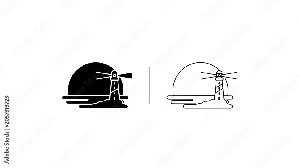 Fototapeta premium Minimalist Lighthouse Logo Icon Set
