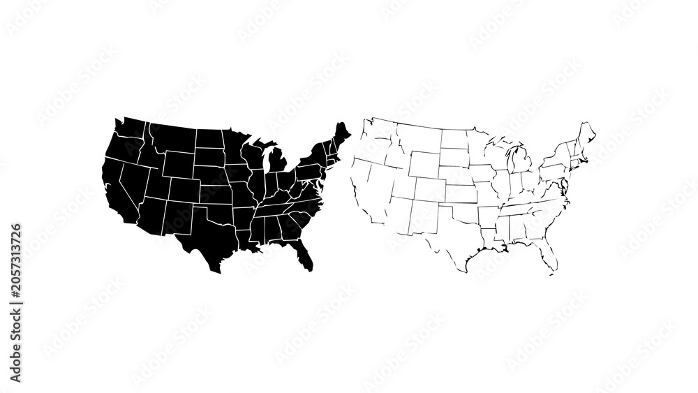 Obraz premium United States Map Silhouette And Line Outline Set