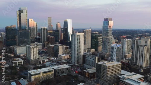 Aerial Downtown Austin Skyline at Blue Hour Winter Dusk Texas Part 1 of 3