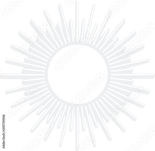 Light grey sunburst graphic has a central circle and thick, elongated radiating elements.