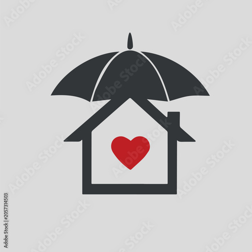 Home Protection and Security Concept with Umbrella and Heart