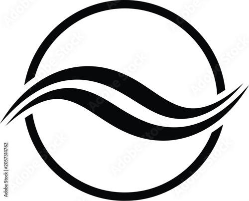 Circle emblem features a dynamic wave graphic that represents fluid motion and modern design flow.