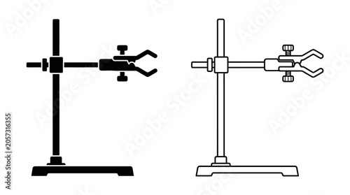 Schilderij op canvas Laboratory Retort Stand With Claw Clamp Black And White Silhouette