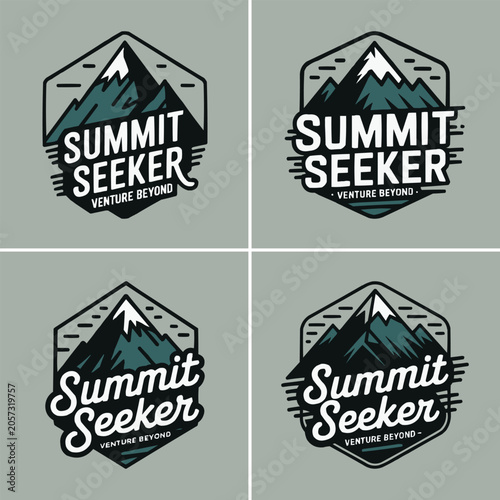Photos Four vintage mountain logo emblems with bold summit seeker text