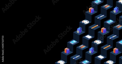 Back to school title page of education themed isometric geometric loop