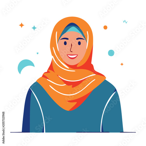 Smiling woman in blue headscarf illustration
