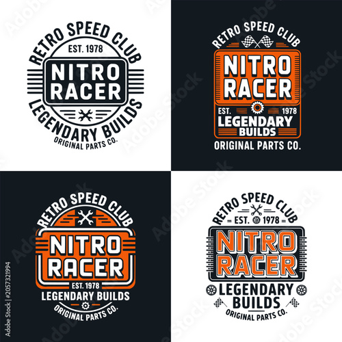 Set of four vintage style racing emblems for retro tshirts