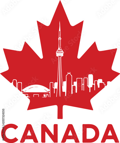 Photography Canadian maple leaf icon, Toronto skyline vector, red Canada logo isolated on Tr