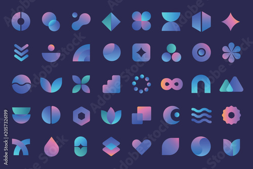Obraz na płótnie 幾何学的なアイコンセット パーツ 図形 abstract ベクター イラスト