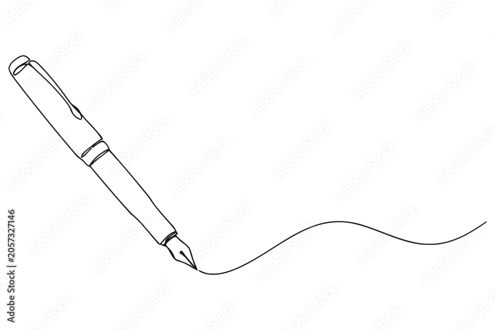 Obraz premium Continuous line drawing of a fountain pen writing with fountain continuous stationery calligraphy signature minimalist illustration creative education literacy document contract business