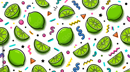 Photos Vibrant arrangement of limes and lime slices scattered with colorful confetti