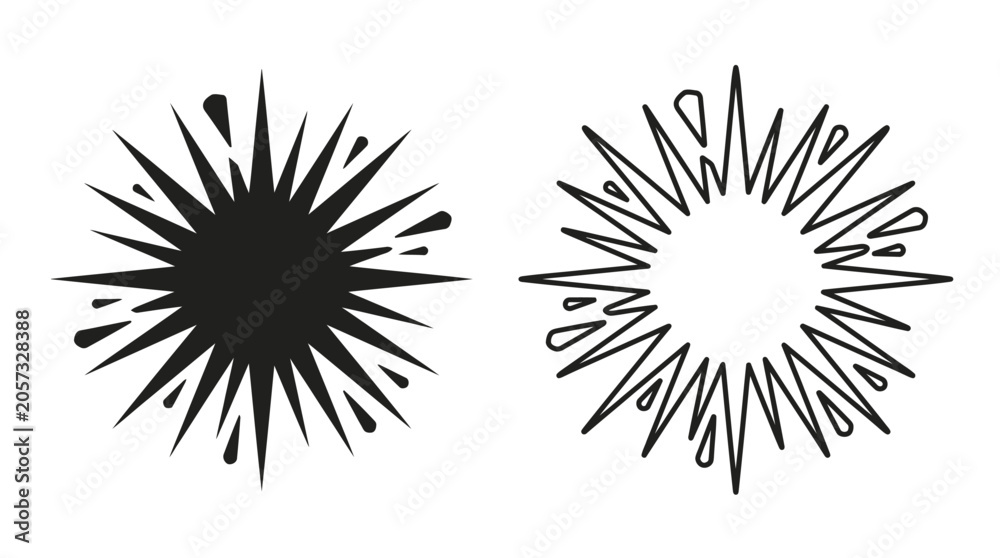 Fototapeta premium Circular Spiky Object Silhouette And Line Art Version