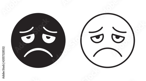 Sad face icon black and white versions on a white background