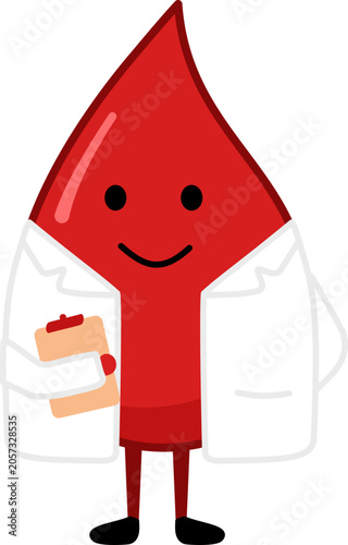 Cartoon Illustration of Blood Drop Wearing Lab Coat
