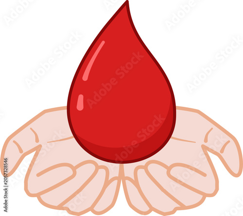 Illustration of Hand Holding a Red Blood Drop