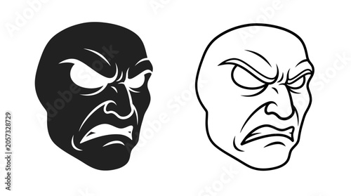Photography Angry face silhouette and line art on a white background