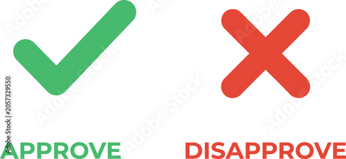 Принти на полотні Green check mark and red cross mark symbols for approve and disapprove options