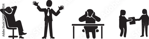 Business meeting icons showing different employee reactions and handshake