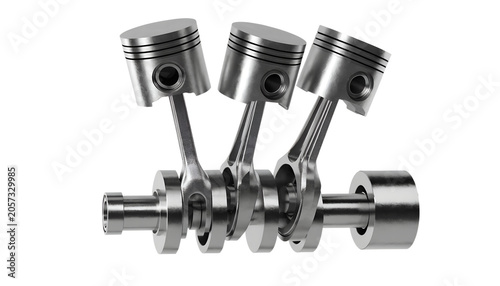 Automotive Crankshaft with Four Pistons Assembly – Metal Car Engine Parts, Mechanical Internal Combustion System Components, Isolated Industrial Engineering 3D Render