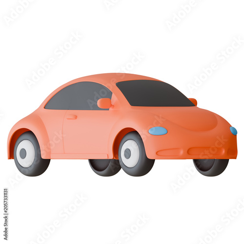 3D rendering illustration of a cute orange car or beetle automobile isolated on a transparent background, ideal for road trip and transportation concepts