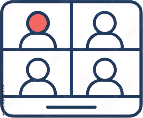 Video Conferencing Interface Display with Highlighted Active Speaker Icon for Remote Business Team Meetings