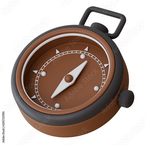3D cute vintage compass icon for navigation and direction isolated on a transparent background, great for adventure, hiking, and travel themes.