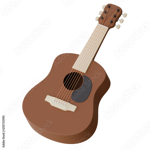 3D rendering acoustic guitar icon isolated on a transparent background, perfect for camping music, campfire songs, and creative artistic concepts.