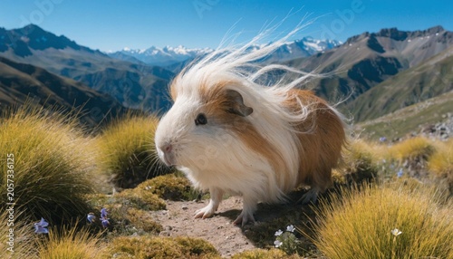 Long-haired Peruvian guinea pig in the high-altitude Andean grassland habitat