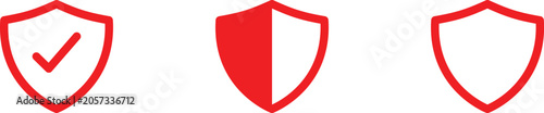 Foto Red Shield Icons With Checkmark And Blank Variations Flat Silhouette