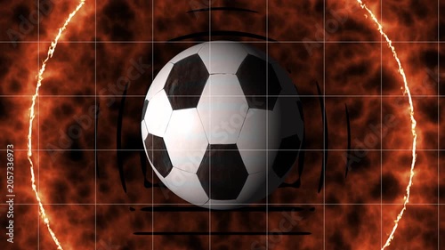 Soccer ball against a fire frame