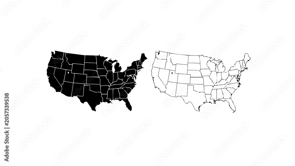 Obraz premium United States Map Silhouette And Line Art Outline