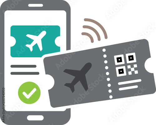 Bild auf Leinwand Mobile Airline Ticket and Digital Travel Booking Illustration