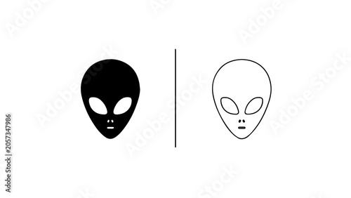 Konstfotografi Minimalist Alien Face Silhouette And Line Art Icon Set