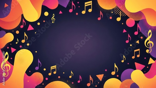 Vibrant Music Notes and Colorful Shapes on Dark Background for Creative Projects and Designs