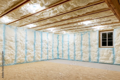 Fully Insulated Basement Interior with Spray Foam Insulation and Bright Ceiling Lights