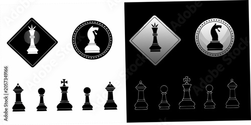 Bild auf Leinwand Chess Pieces In Diamond And Circle Frames Vector Illustration