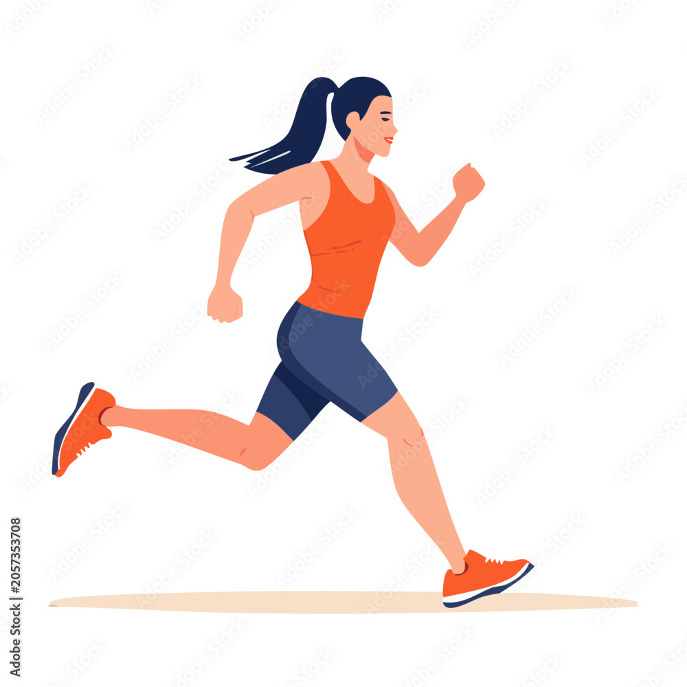 Fototapeta premium Flat color illustration of woman running in sportswear