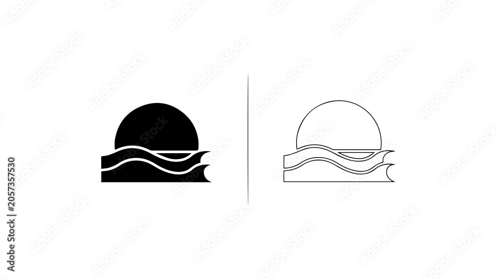 Fototapeta premium Minimalist Sunset Over Waves Logo Design Icon Set