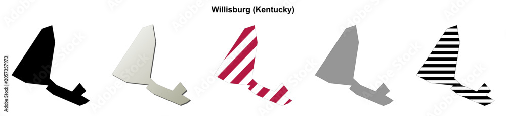 Obraz premium Willisburg (Kentucky) blank outline map set