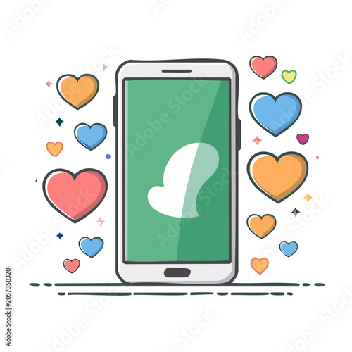 Flat design smartphone with floating hearts vector