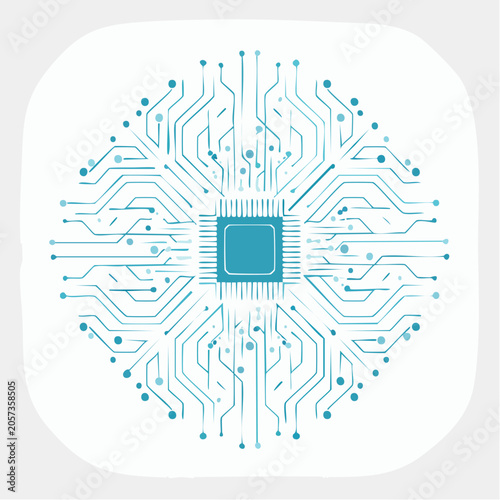 Abstract Circuit Board Pattern with Central Microchip