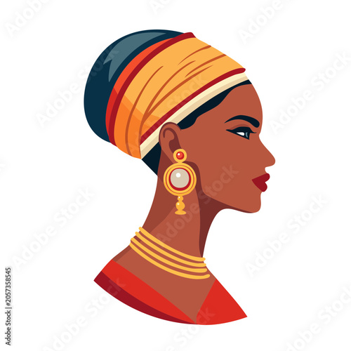 Vector illustration of woman in colorful headscarf